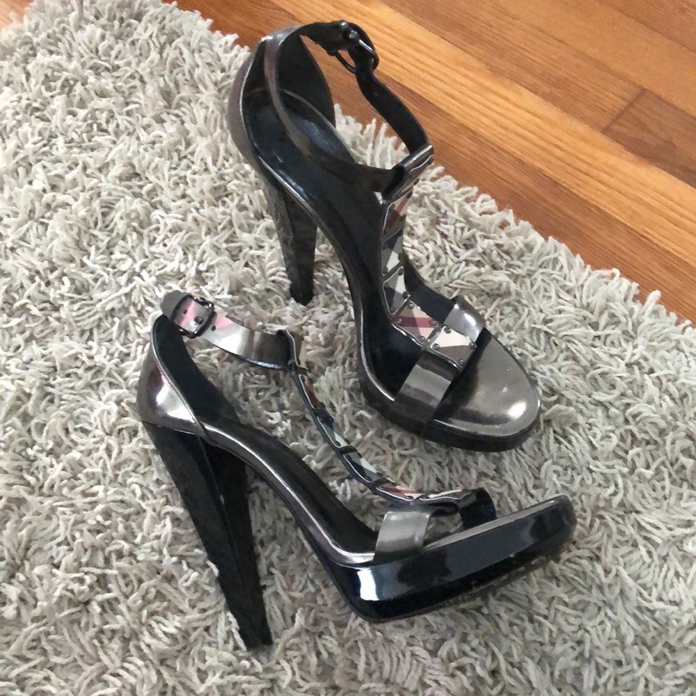 Burberry patchwork platform heels